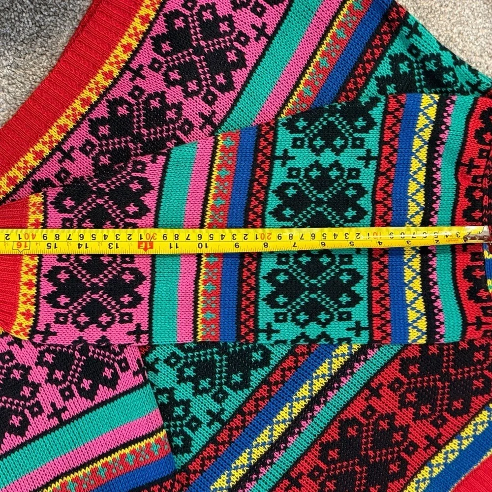 Vintage 80s Fair Isle Rainbow Sweater – Bright Geometric Knit Retro Ski Lodge M - Picture 3 of 6